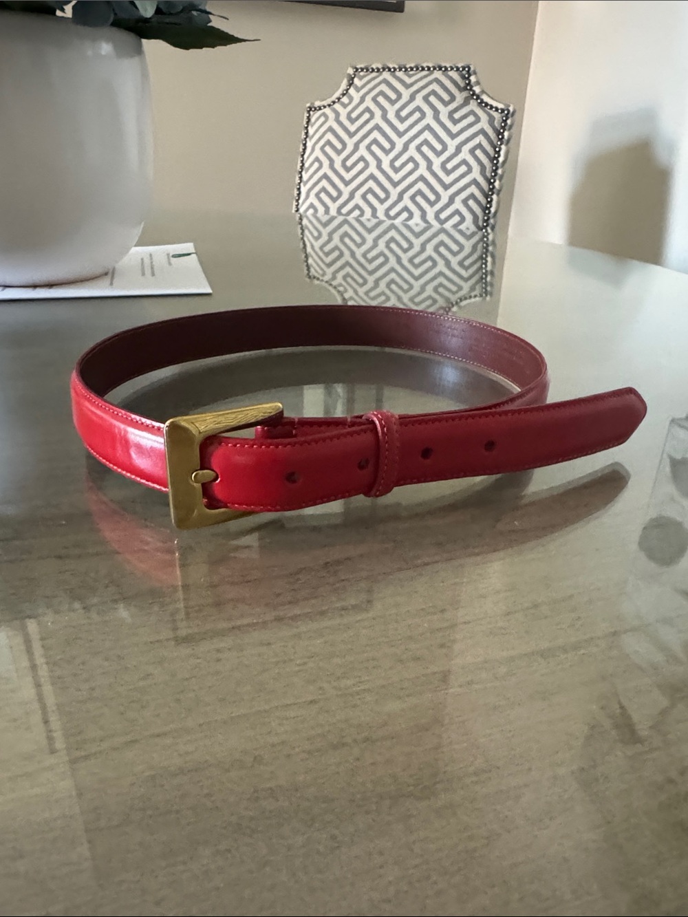 Coach Red Leather Belt with Gold Buckle